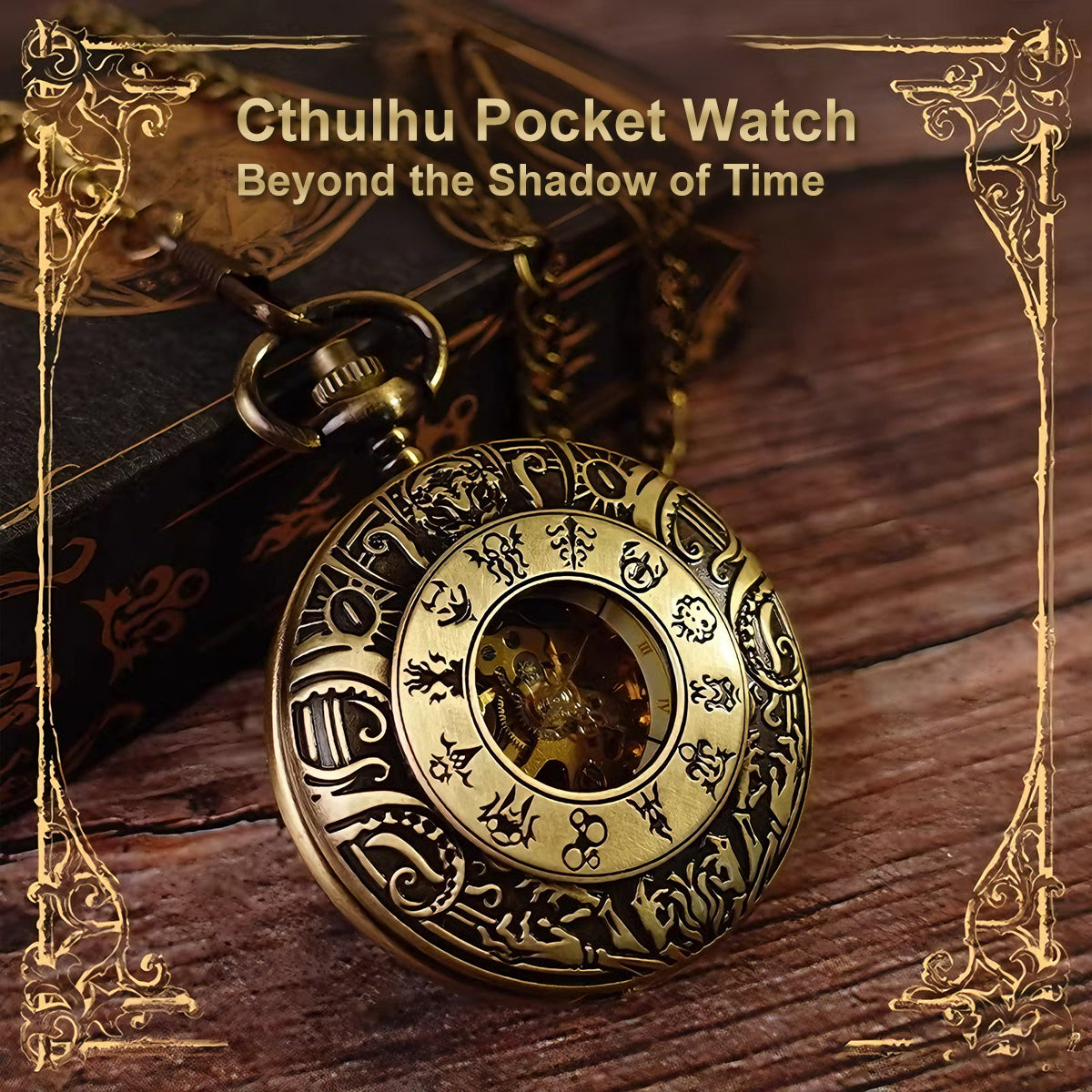 Cthulhu Pocket Watch - Shadow Over Time Flip Mechanical Watch, Cthulhu Pendant Watch Gift Box