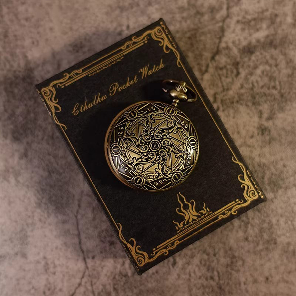 Cthulhu Pocket Watch - Shadow Over Time Flip Mechanical Watch, Cthulhu Pendant Watch Gift Box
