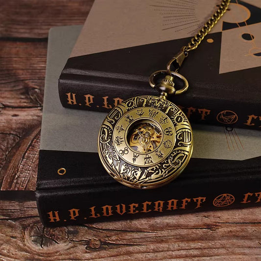 Cthulhu Pocket Watch - Shadow Over Time Flip Mechanical Watch, Cthulhu Pendant Watch Gift Box